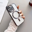 Luxury Plating Magnetic Wireless Charging Soft TPU Phone Case for iPhone 15 Magsafe Lens Film Clear Cover