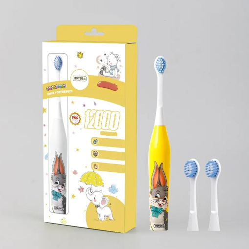Child Cute Electric Toothbrush Battery Clean Mouth Tooth Decay Soft Fur Toothbrush Bristles -Yellow