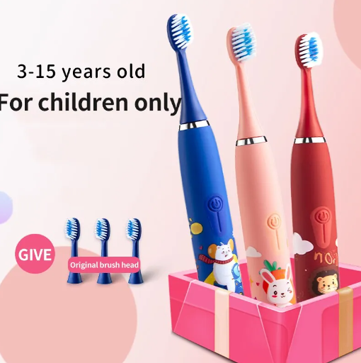 Children's Electric Toothbrush Colorful Cartoon With Replacement Heads Ultrasonic Rechargeable Soft Hair Cleaning Brush for Kids